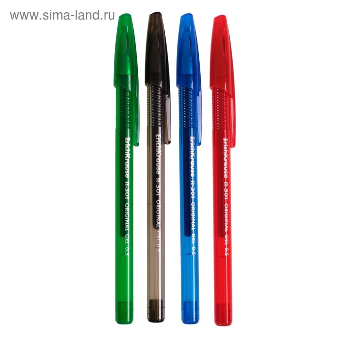 Набор ручек гелевых 4 штуки, ErichKrause R-301 ORIGINAL Gel, узел 0.5 мм, чернила микс, длина линии письма 600 метров, европодвес