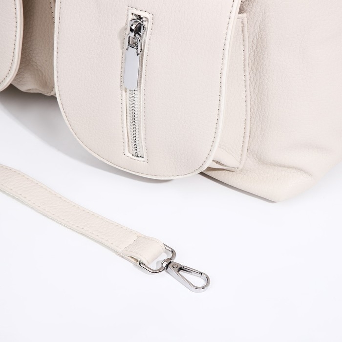 Сумка-тоут на молнии, 3 наружных кармана, цвет молочный Сумка-тоут на молнии, 3 наружных кармана, цвет молочный