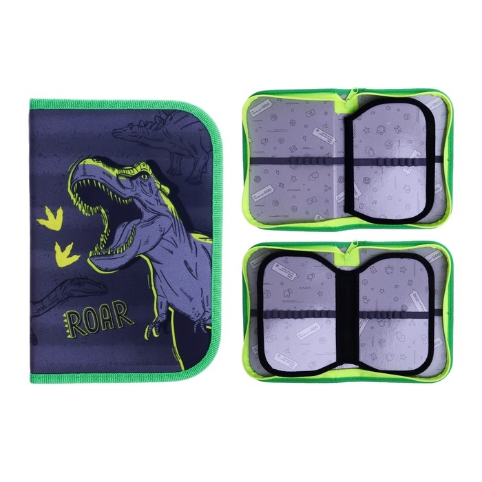 Пенал 3 секции, вкладка внутри, 140 х 210 х 40 мм, тканевый, Calligrata TOP Block Пенал 3 секции, вкладка внутри, 140 х 210 х 40 мм, тканевый, Calligrata TOP Block "Динозавр"