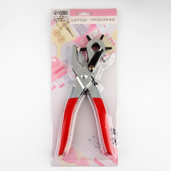 Щипцы-пробойник, с прорезиненными ручками, 21 × 13,5 см, цвет серебряный/красный Щипцы-пробойник, с прорезиненными ручками, 21 × 13,5 см, цвет серебряный/красный