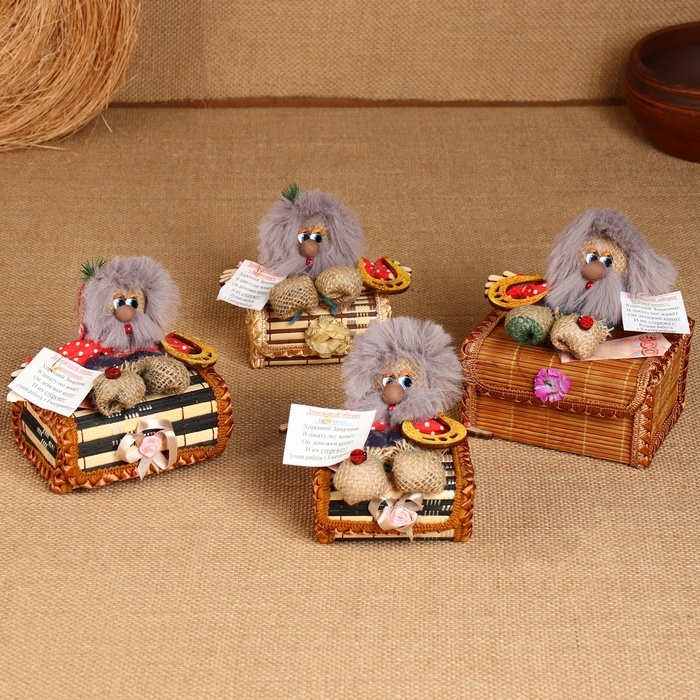 Оберег - шкатулка &laquo;Домовой&raquo;, на сундучке, 10х15х14 см, микс