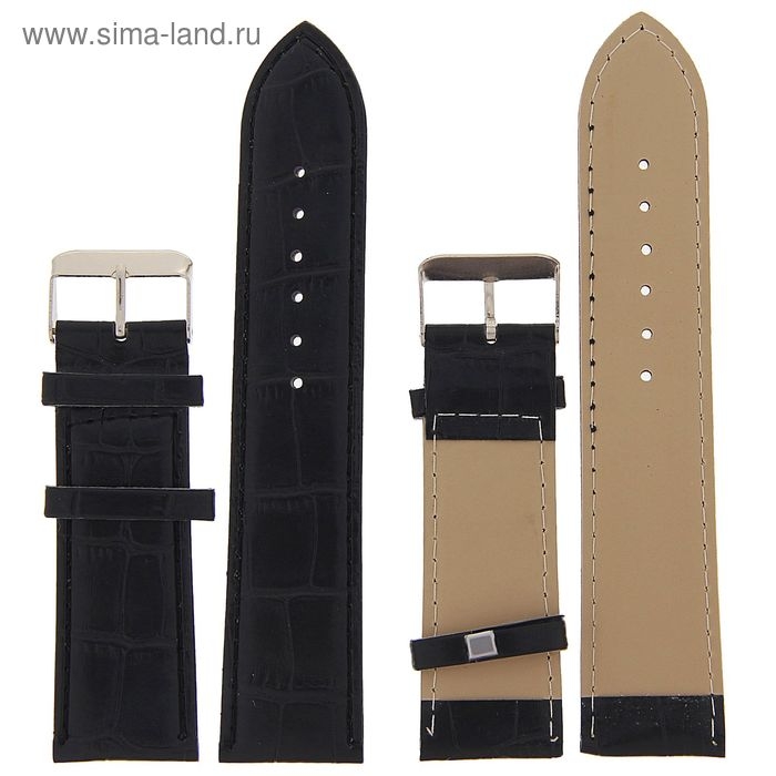Ремешок для часов 24 мм, кожзам, чёрный, 19 см