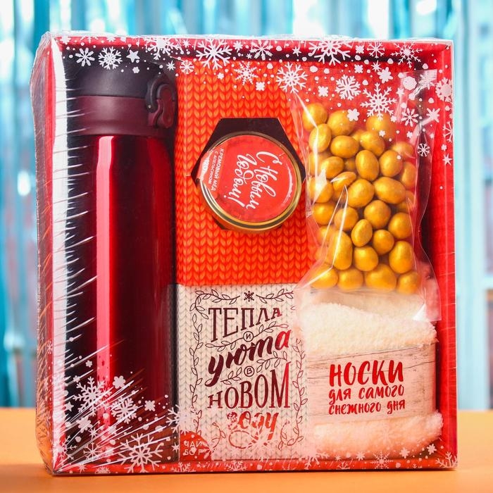 Подарочный набор «Тепла и уюта»: чай 50 г, крем-мед 120 г, носки 36-39 р, термос 500 мл, арахис в глазури 100 г Подарочный набор «Тепла и уюта»: чай 50 г, крем-мед 120 г, носки 36-39 р, термос 500 мл, арахис в глазури 100 г