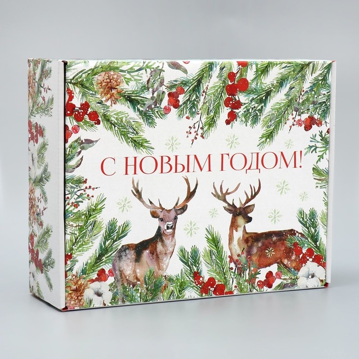 Коробка подарочная новогодняя складная &laquo;Новогодняя акварель&raquo;, 27 х 21 х 9 см, Новый год