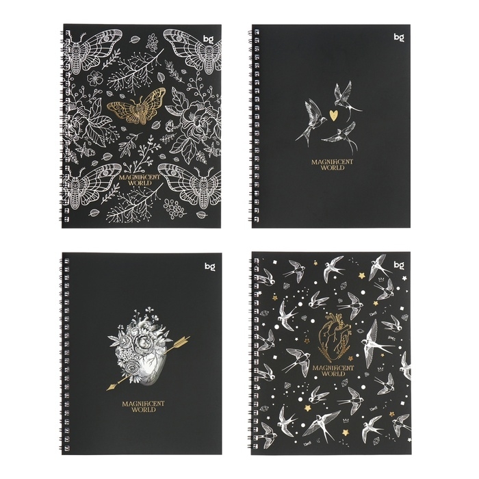 Тетрадь 48 листов, в клетку, на гребне, Magnificent World, обложка мелованный картон, матовая ламинация, тиснение фольгой, МИКС Тетрадь 48 листов, в клетку, на гребне, Magnificent World, обложка мелованный картон, матовая ламинация, тиснение фольгой, МИКС