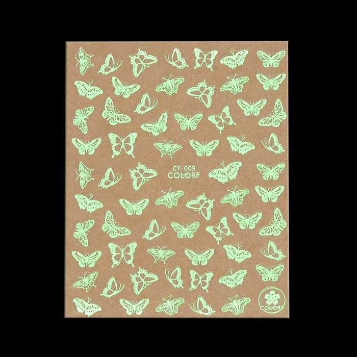 Наклейки для ногтей «Бабочки», флуоресцентные, цвет белый Наклейки для ногтей «Бабочки», флуоресцентные, цвет белый