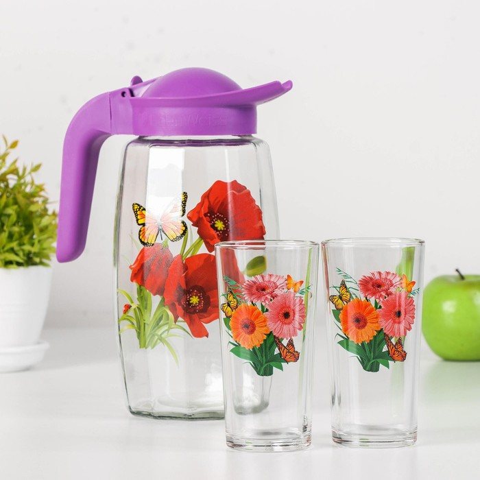 Набор питьевой &laquo;Букеты&raquo;, 3 предмета: кувшин 1,7 л, стаканы 230 мл, 2 шт, рисунок МИКС