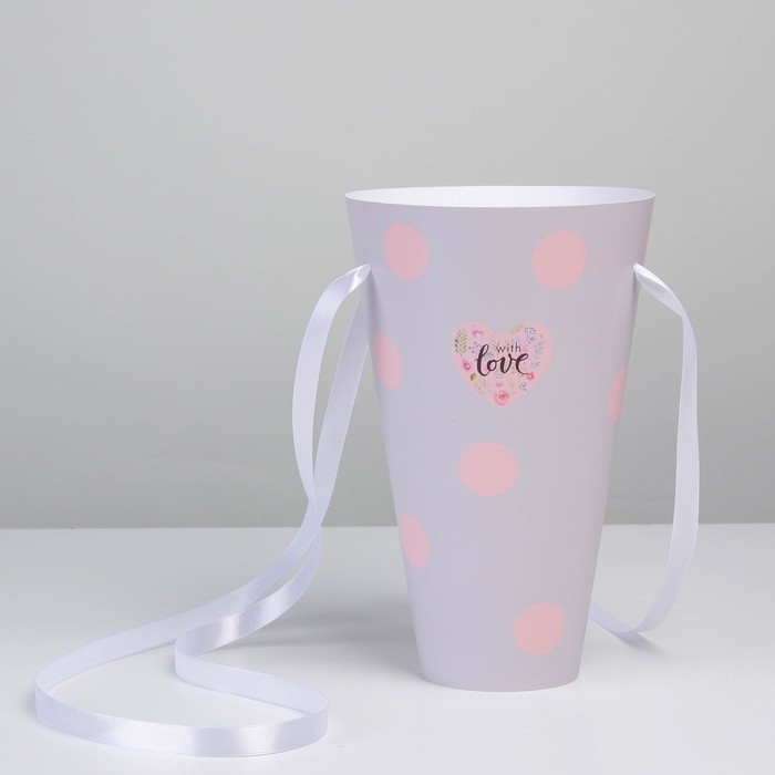 Переноска для цветов круглая на лентах &laquo;With love&raquo;, 15 &times; 23.3 &times; 7.5 см, &Oslash; 15 см