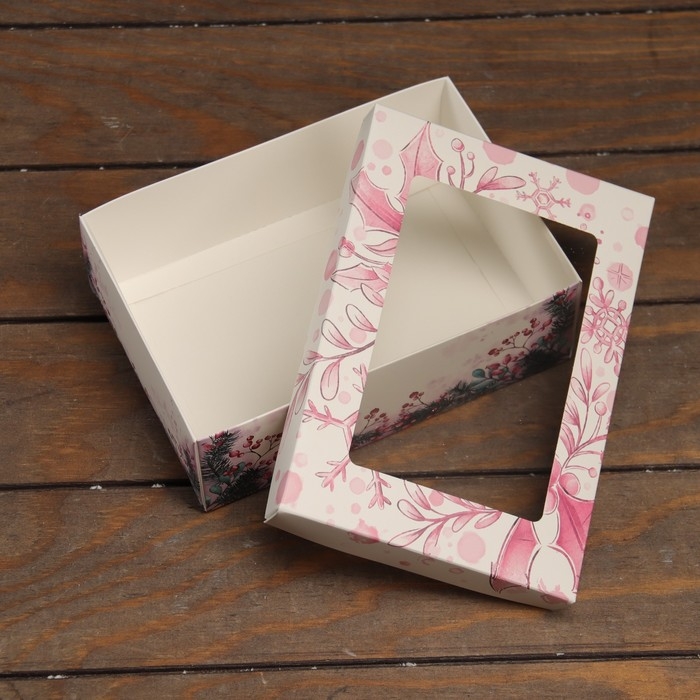 Новый год. Коробка подарочная новогодняя складная, крышка-дно, с окном "Merry Christmas" 21 х 15 х 7 см