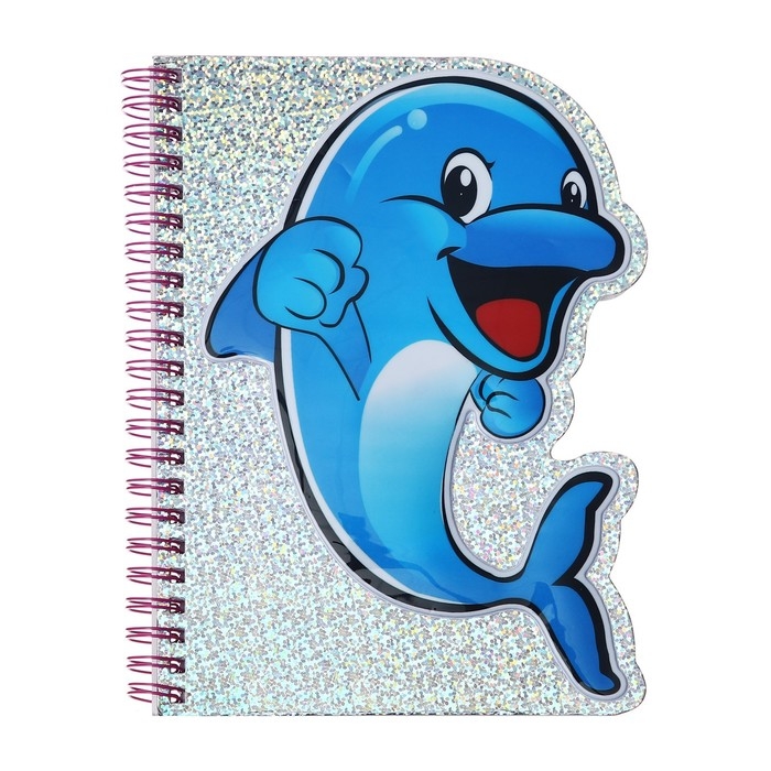 Блокнот фигурный 48 листов, А6, линия, на гребне, голография, объемная аппликация "Зверушки", МИКС