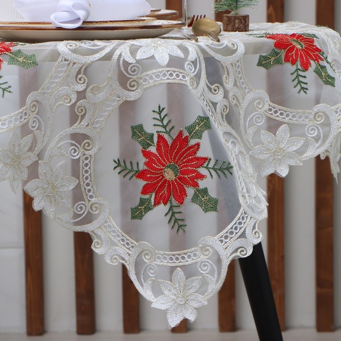 Скатерть новогодняя Этель Скатерть новогодняя Этель "Пуансеттия" с вышивкой 85*85 ±5 см, 100% п/э