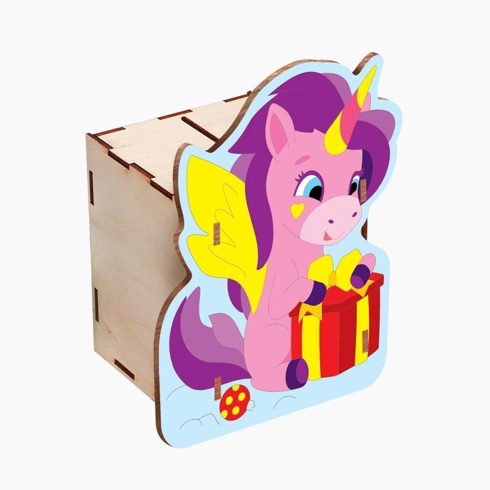 Роспись копилки и гравюра на новый год &laquo;Единорог и подарки&raquo;, новогодний набор для творчества