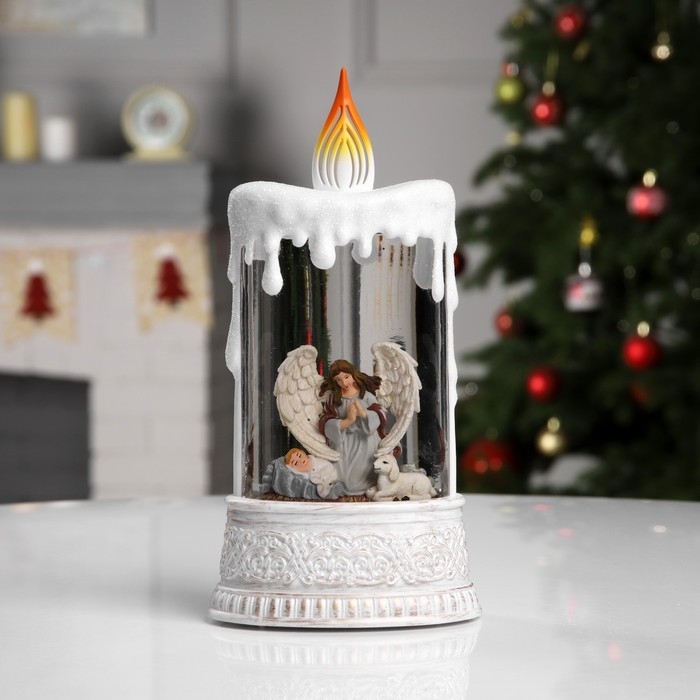 Светодиодная фигура &laquo;Свеча с ангелом&raquo; 12.3 &times; 24 &times; 8 см, пластик, батарейки ААх3 (не в комплекте), USB, свечение тёплое белое