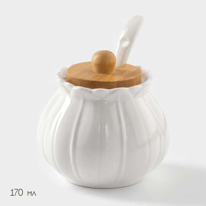 Набор фарфоровый сервировочный BellaTenero «Тюльпан», 4 предмета: молочник 200 мл, сахарница с крышкой 170 мл, бамбуковая подставка, ложка, цвет белый Набор фарфоровый сервировочный BellaTenero «Тюльпан», 4 предмета: молочник 200 мл, сахарница с крышкой 170 мл, бамбуковая подставка, ложка, цвет белый