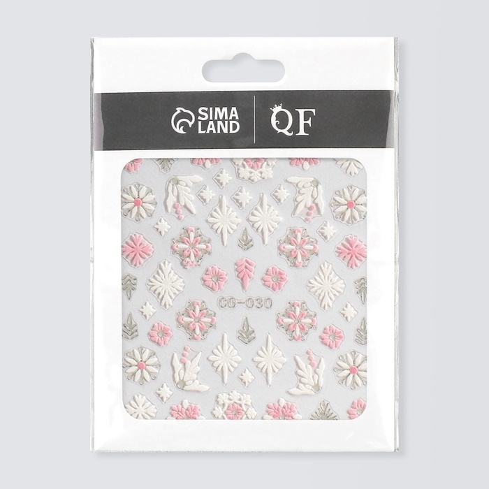 Новый год! Наклейки для ногтей &laquo;Снежинки&raquo;, объемные, цвет белый/розовый