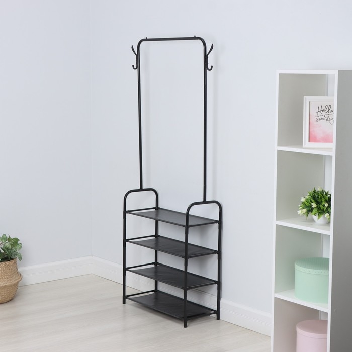 Вешалка - стойка напольная для одежды LaDо́m, с полками для хранения, 4 яруса, 60&times;26&times;160 см, цвет чёрный