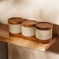 Набор банок керамических для сыпучих продуктов на подставке SL Home &laquo;Стоун форест&raquo;, 4 предмета: 3 банки 220 мл, подставка