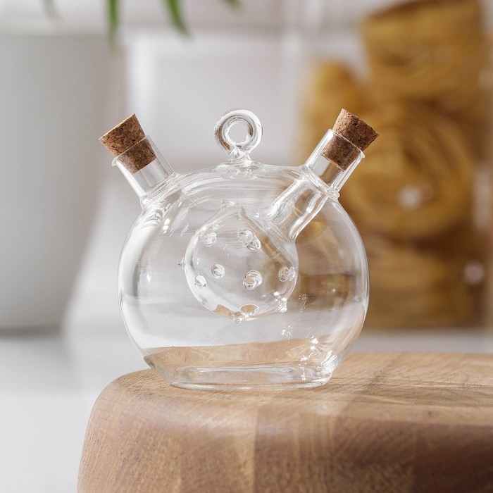 Бутыль стеклянная для соусов и масла 2 в 1 &laquo;Фьюжн. Бомбочка&raquo;, 230/40 мл, 10,5&times;8,5&times;9,5 см