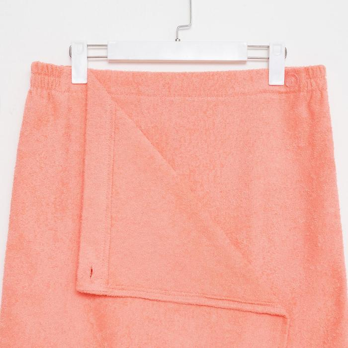 Килт женский для бани и сауны, цвет персиковый вышивка Снеговик, размер 80х150&plusmn;2 см, махра 300г/м 100% хлопок