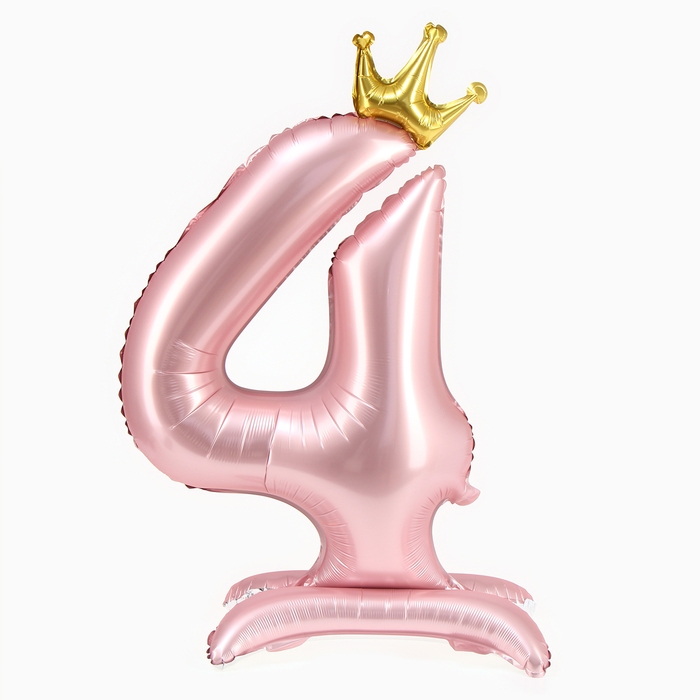 Шар фольгированный 42" &laquo;Цифра 4 с короной&raquo; на подставке, цвет розовый