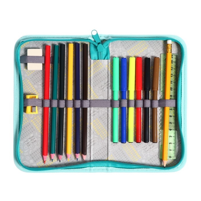 Пенал 1 секция, 115 х 205 мм, с наполнением 16 предметов, Calligrata Пенал 1 секция, 115 х 205 мм, с наполнением 16 предметов, Calligrata "Котики" ламинированный картон, 30П26/set