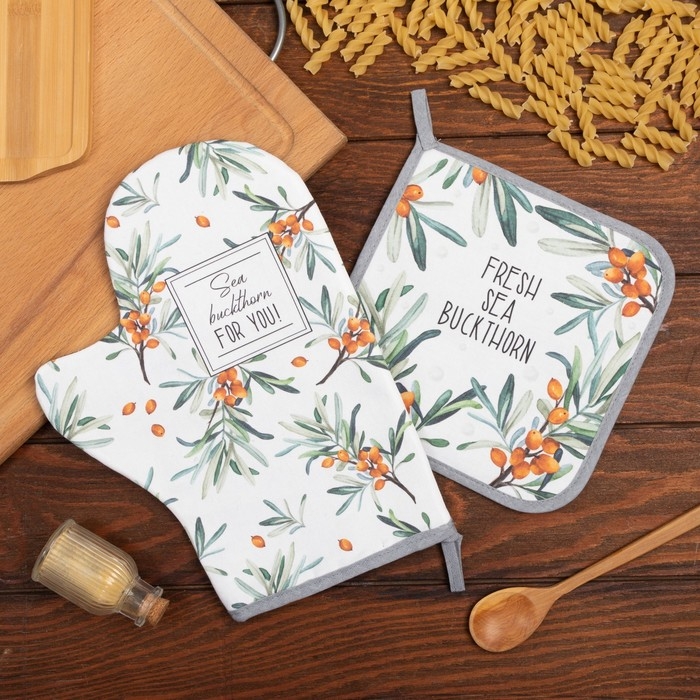 Набор Кухонный &laquo;Berry garden&raquo;, варежка-прихватка 20х28см, прихватка 19х19см, 100% хлопок