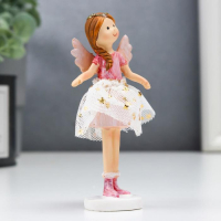 Сувенир полистоун "Ангел-малышка с косой, в белой юбочке со звёздами" розовый 10х3х5 см