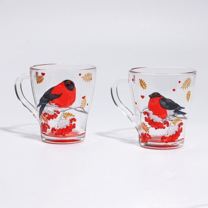 Новый год. Набор кружек стеклянных &laquo;Снегири!&raquo;, 2 шт