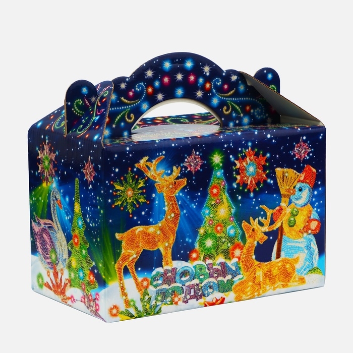 Новый год. Подарочная коробка Новый год. Подарочная коробка "Неон.Инсталяция" новогодняя Чемоданчик средний 20 x 12 x 19 см.