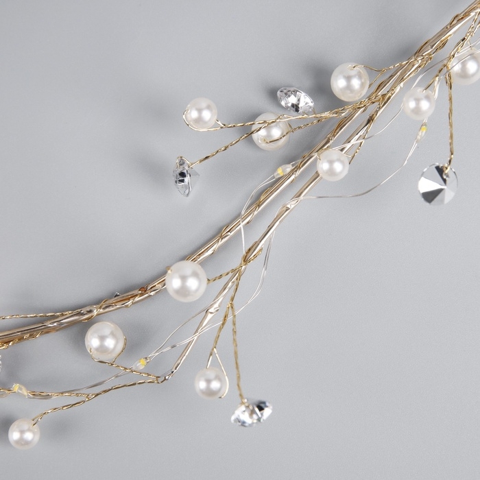 Гирлянда &laquo;Мишура&raquo; 1.2 м роса с насадками &laquo;Бусины&raquo;, IP20, серебристая нить, 20 LED, батарейки CR2032х2 (в комплекте), свечение тёплое белое