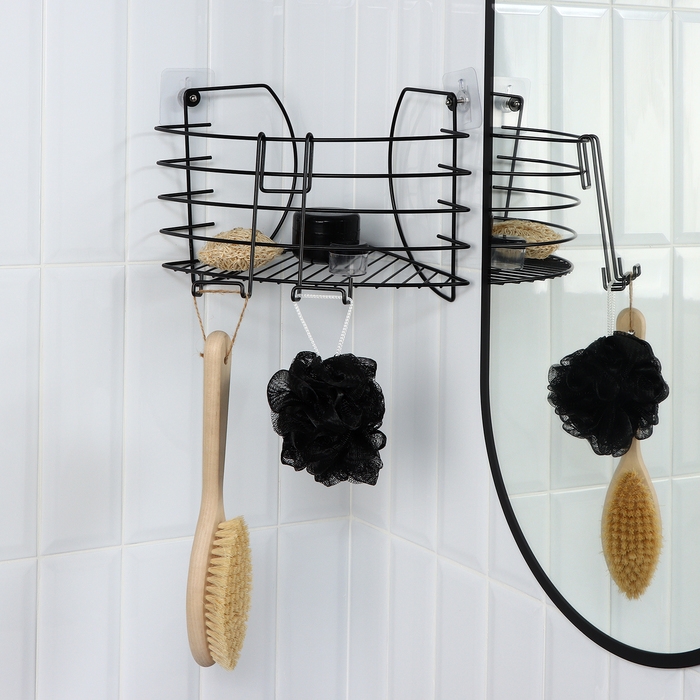 Полка угловая с держателем для телефона, 22,5×22,5×20,5 см, цвет черный Полка угловая с держателем для телефона, 22,5×22,5×20,5 см, цвет черный