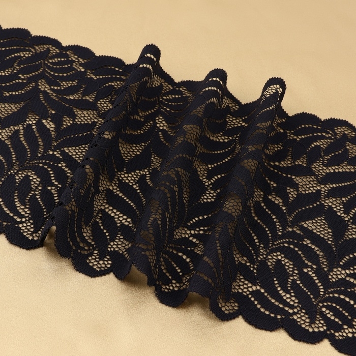 Кружевная эластичная ткань, 185 мм × 2,7 ± 0,5 м, цвет чёрный Кружевная эластичная ткань, 185 мм × 2,7 ± 0,5 м, цвет чёрный