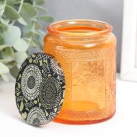 Банка для свечей стекло с крышкой "Цветочная" оранж, цилиндр 9х7х7 см Банка для свечей стекло с крышкой "Цветочная" оранж, цилиндр 9х7х7 см