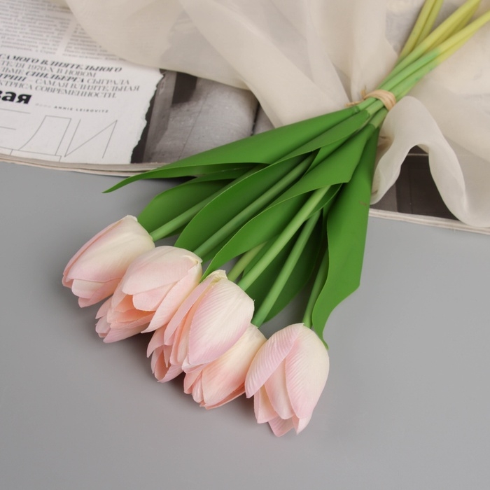 Цветы искусственные &laquo;Тюльпан люкс&raquo; (7 штук в связке) 32 см, светло-розовый