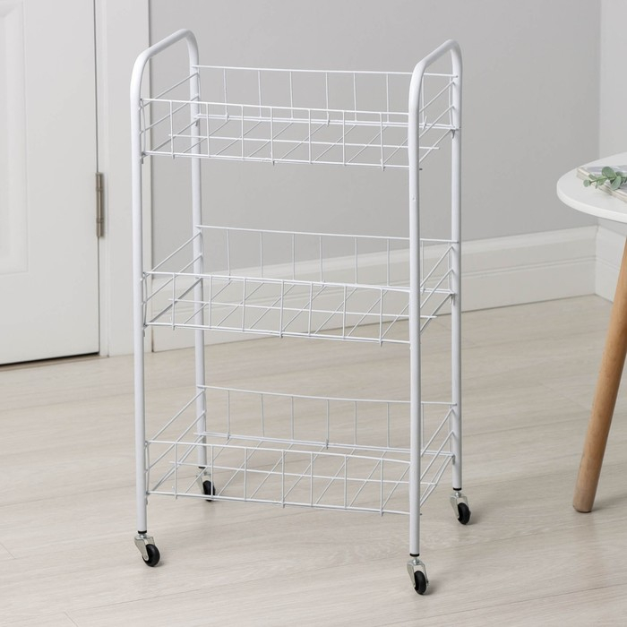 Этажерка напольная 3-х секционная, на колёсиках, 27&times;36&times;66 см, цвет белый