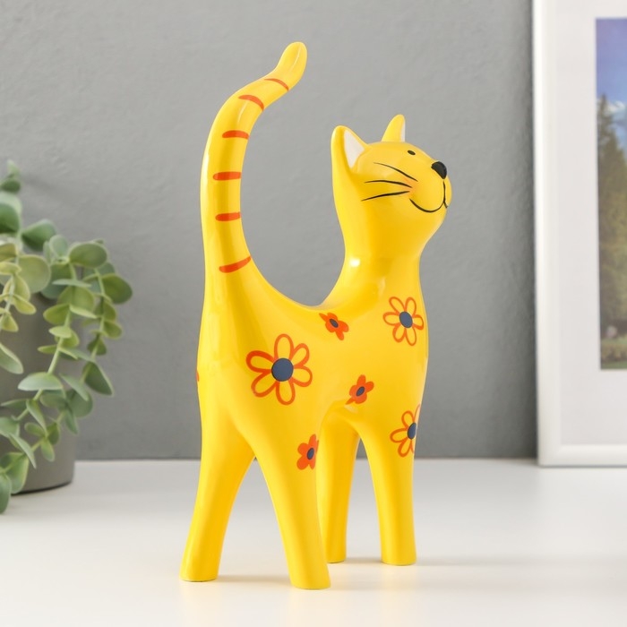 Сувенир керамика "Жёлтый кот в цветочках" 14,5х6,5х23,5 см
