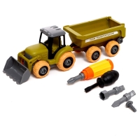 Конструктор винтовой «Трактор с 2 прицепами», с отвёрткой, и аксессуарами Конструктор винтовой «Трактор с 2 прицепами», с отвёрткой, и аксессуарами