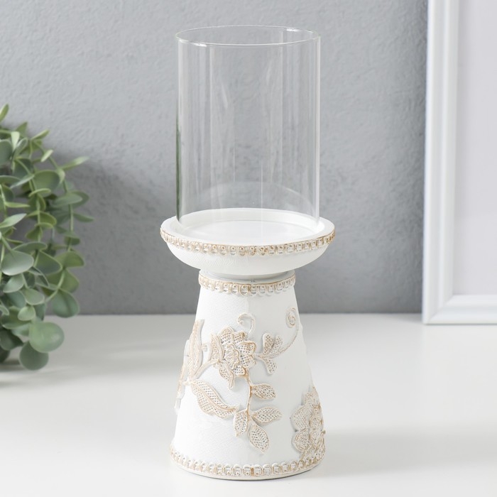 Подсвечник полистоун на 1 свечу Подсвечник полистоун на 1 свечу "Цветение. Кружево" белая с золотой патиной 9,5х9,5х24,2 см 984823