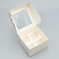 Коробка складная на 4 капкейка с окном «С Новым годом!», сладости, 16 х 16 х 10 см, Новый год Коробка складная на 4 капкейка с окном «С Новым годом!», сладости, 16 х 16 х 10 см, Новый год