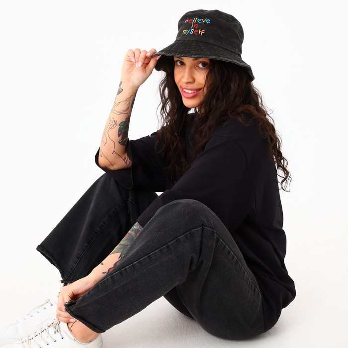 Панама Believe, цвет чёрный, р-р 56 Панама Believe, цвет чёрный, р-р 56