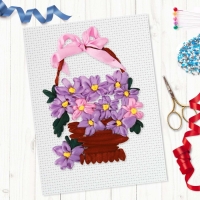 Вышивка лентами на канве &laquo;Корзинка фиалок&raquo;, набор для творчества