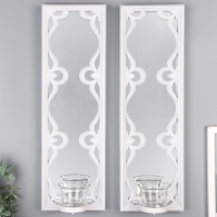 Подсвечник пластик, стекло на 1 свечу "Зеркальные узоры" набор 2 шт d-4 см белая 8х13х40 см   906886