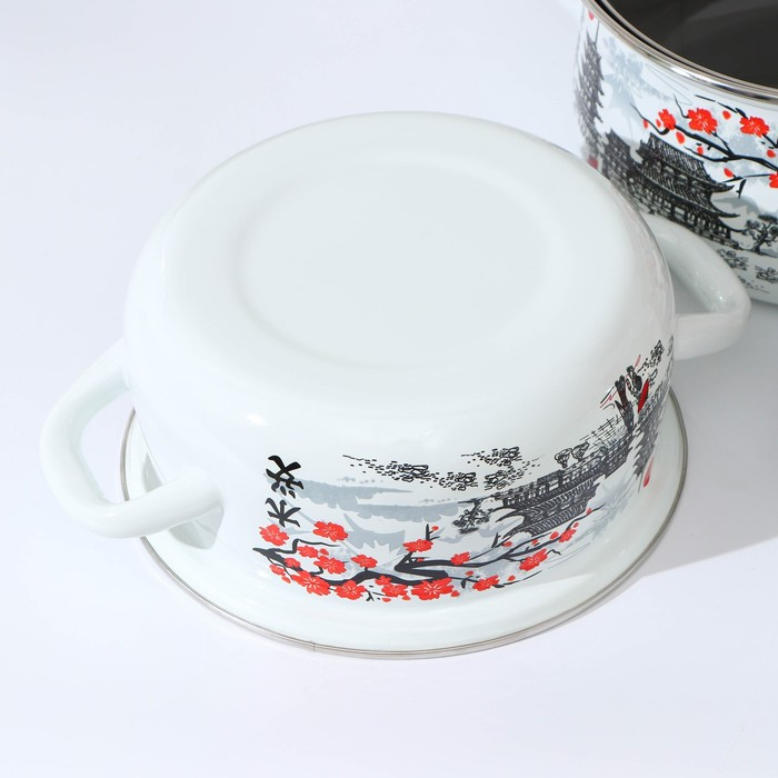 Набор эмалированных кастрюль &laquo;Ветка сакуры&raquo;, 3 предмета: 1,5 л, 2 л, 3 л, индукция