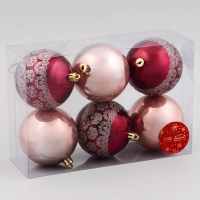 Набор шаров пластик d-8 см, 6 шт "Ночка" цветы узор, бордовый золото