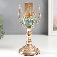 Подсвечник металл на 1 свечу "Бутон. Бело-зелёный мрамор" золото 25х11х11 см