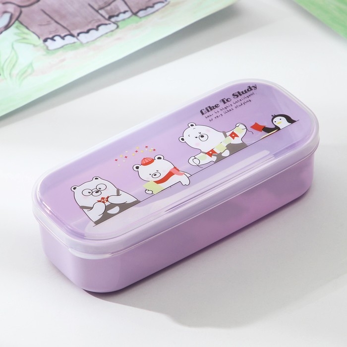 Ланч - бокс пластиковый с ложкой &laquo;Мишки&raquo;, прямоугольный, 18&times;7&times;4,5 см, цвет МИКС