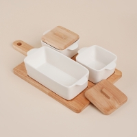 Набор для подачи блюд фарфорвый SL Home &laquo;Тренто&raquo; на подставке, 4 предмета: 3 ёмкости 500/250 мл, подставка