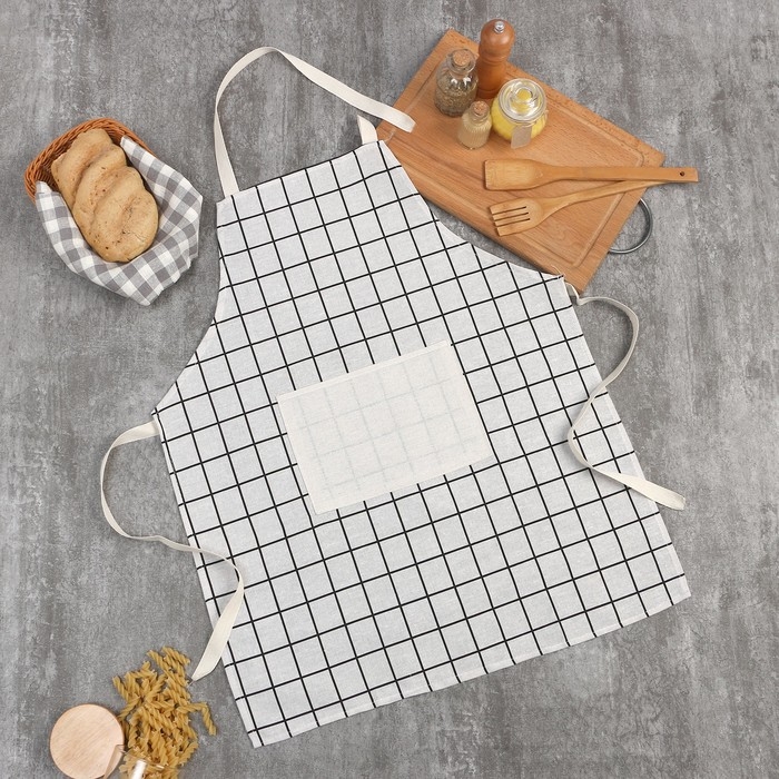 Фартук Экономь и Я Клетка.цвет светло-серый 56*70&plusmn;4см, 100% хл, рогожка