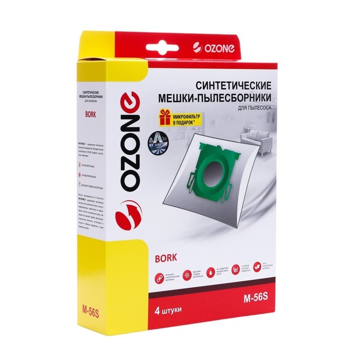 Мешок-пылесборник M-56S Ozone синтетические для пылесоса, 4 шт + микрофильтр Мешок-пылесборник M-56S Ozone синтетические для пылесоса, 4 шт + микрофильтр