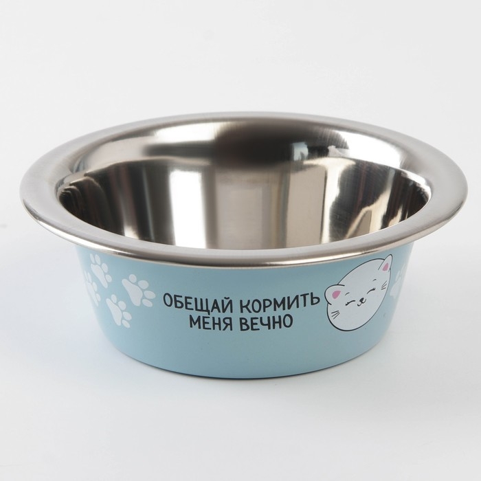 Миска для кошек и собак из нержавеющей стали &laquo;Обещай кормить меня вечно&raquo;, 240 мл, 11 х 4 см